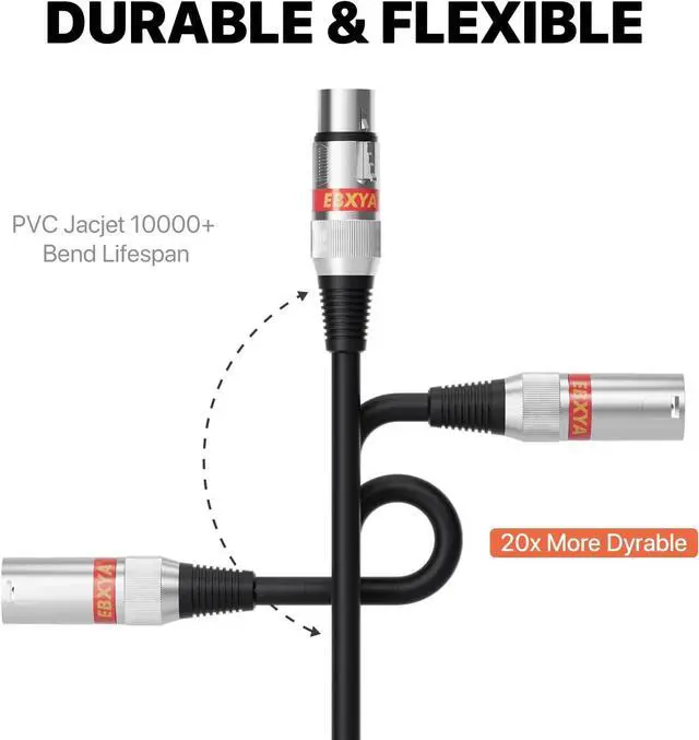 Alt view image 6 of 7 - EBXYA XLR Cable 20ft 4 Pack - Mic Cables Balanced DMX Cable Male to Female Suitable for Microphones, Radio Station, Stage Lighting