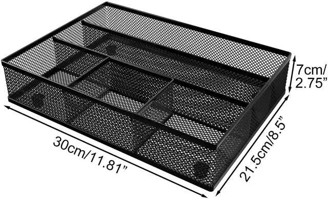 Alt view image 2 of 7 - EasyAPG Desk Drawer Organizer with 5 Compartments, Metal Mesh Storage Tray with Anti-Slip Pads for Office, Kitchen, Bathroom - Black