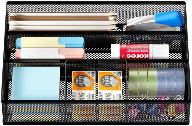 Alt view image 3 of 7 - EasyAPG Desk Drawer Organizer with 5 Compartments, Metal Mesh Storage Tray with Anti-Slip Pads for Office, Kitchen, Bathroom - Black