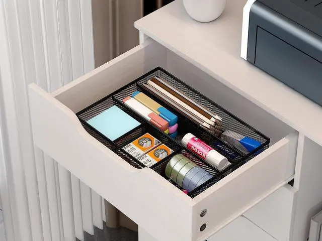 Alt view image 5 of 7 - EasyAPG Desk Drawer Organizer with 5 Compartments, Metal Mesh Storage Tray with Anti-Slip Pads for Office, Kitchen, Bathroom - Black