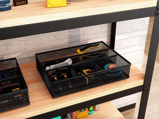 Alt view image 6 of 7 - EasyAPG Desk Drawer Organizer with 5 Compartments, Metal Mesh Storage Tray with Anti-Slip Pads for Office, Kitchen, Bathroom - Black