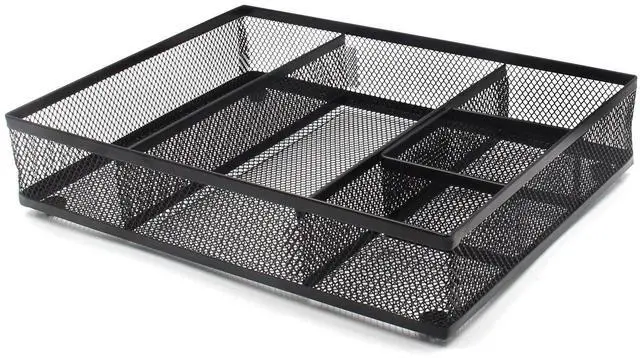 Main image of EasyAPG Desk Drawer Organizer with 5 Compartments, Metal Mesh Storage Tray with Anti-Slip Pads for Office, Kitchen, Bathroom - Black