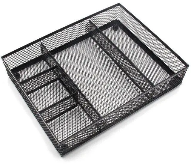 Alt view image 2 of 5 - EasyAPG Desk Drawer Organizer with 5 Compartments, Metal Mesh Storage Tray with Anti-Slip Pads for Office, Kitchen, Bathroom - Black
