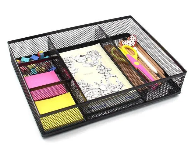 Alt view image 5 of 5 - EasyAPG Desk Drawer Organizer with 5 Compartments, Metal Mesh Storage Tray with Anti-Slip Pads for Office, Kitchen, Bathroom - Black