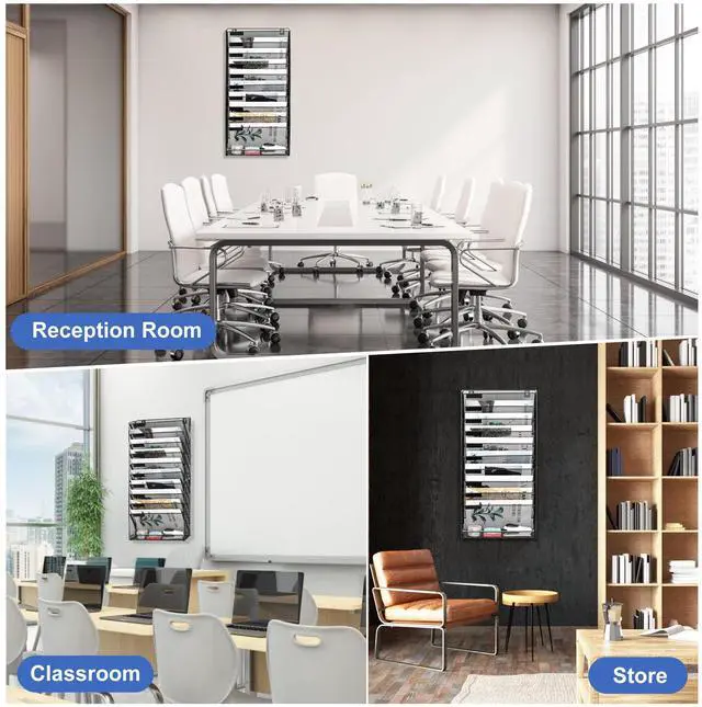 Alt view image 6 of 7 - EasyPAG 14-Tier Mesh Metal Wall File Organizer | Tool-Free Hanging Organizer with Label Panels & Flat Tray for Office Home, 13 Folders Capacity + White Labels (11-Tier Black)
