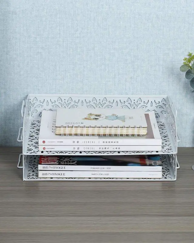 Alt view image 6 of 7 - EasyPAG 2-Tier Stackable Desk Tray, Heavy-Duty Metal File Organizer - No Assembly, Space-Saving for A4 Paper, Binders & Office Supplies, White