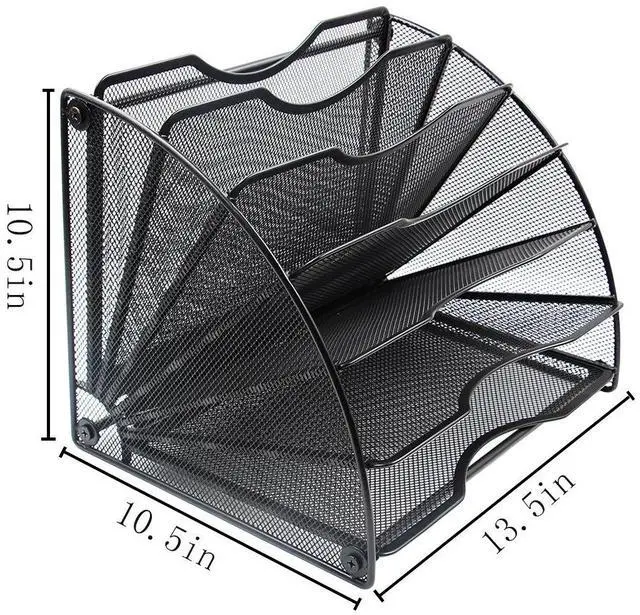 Alt view image 2 of 5 - EasyPAG Fan-Shaped Mesh Desktop File Organizer, 6-Slot Vertical Paper Tray Space Saving Metal Magazine Rack for Office, Home, School -Easy Assembly, Black