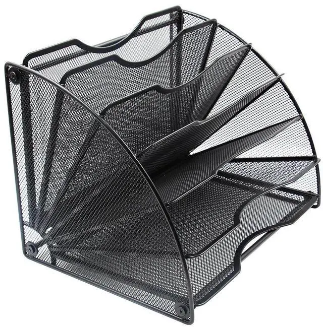 Main image of EasyPAG Fan-Shaped Mesh Desktop File Organizer, 6-Slot Vertical Paper Tray Space Saving Metal Magazine Rack for Office, Home, School -Easy Assembly, Black