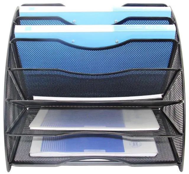 Alt view image 5 of 5 - EasyPAG Fan-Shaped Mesh Desktop File Organizer, 6-Slot Vertical Paper Tray Space Saving Metal Magazine Rack for Office, Home, School -Easy Assembly, Black