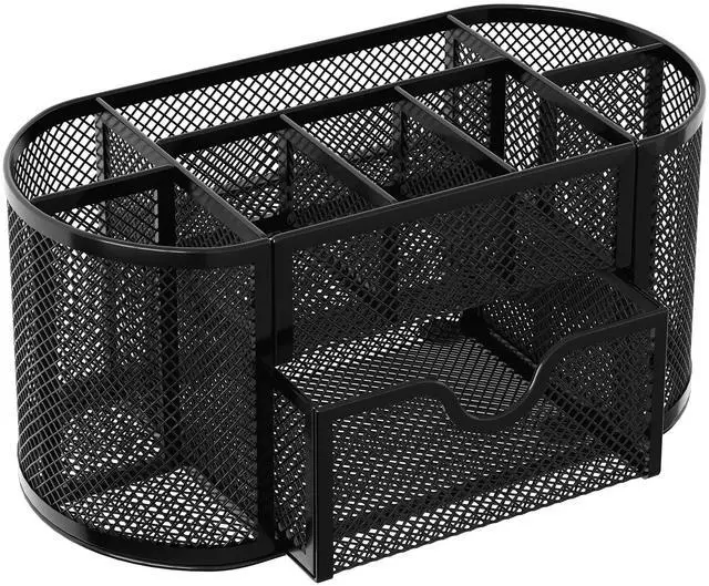 Alt view image 2 of 7 - EasyPAG Mesh Desk Organizer with 8 Compartments & Drawer Metal Office Storage for Home, School, Workspace, Black