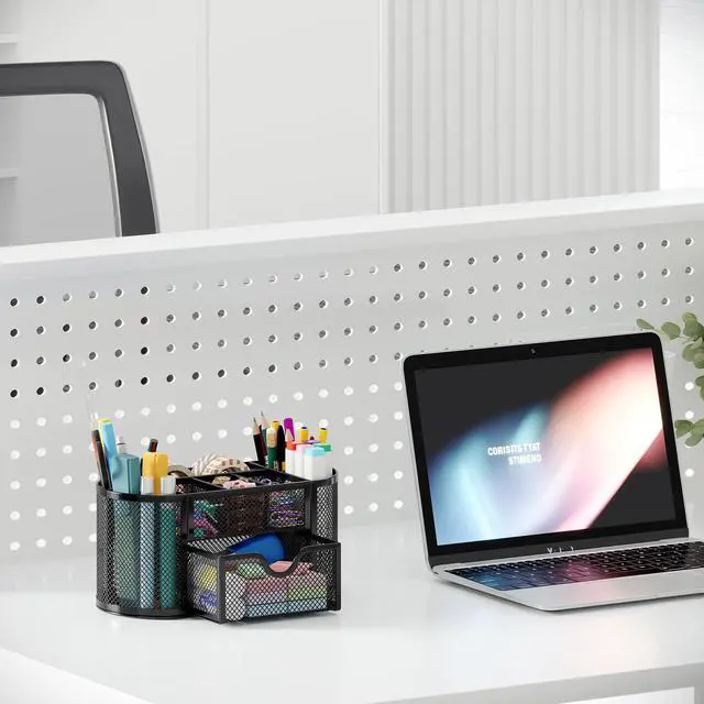 Alt view image 6 of 7 - EasyPAG Mesh Desk Organizer with 8 Compartments & Drawer Metal Office Storage for Home, School, Workspace, Black