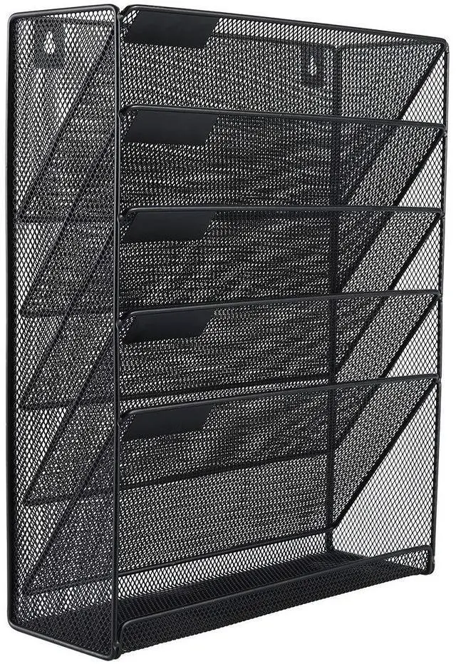 Main image of EasyPAG Vertical Desk & Wall File Organizer 5-Tier Metal Mail Holder with Bottom Tray Clutter-Free Office Organizer for Small Spaces, Black