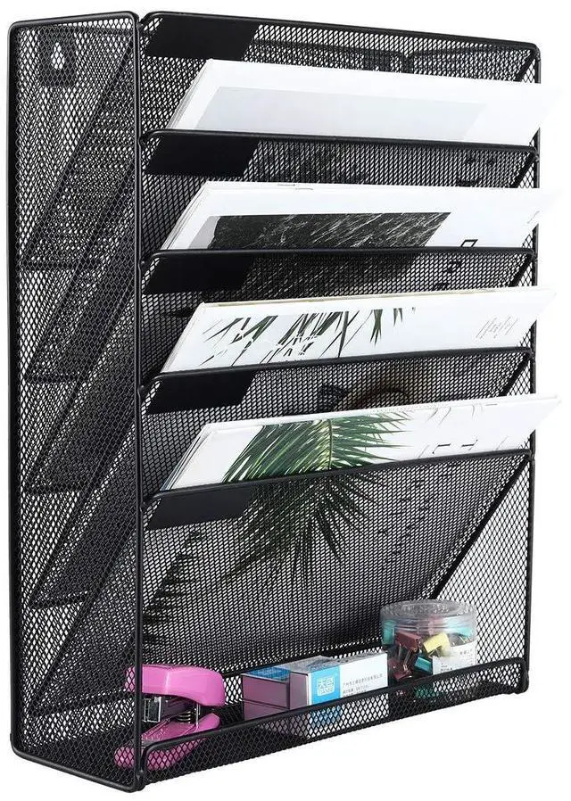 Alt view image 3 of 7 - EasyPAG Vertical Desk & Wall File Organizer 5-Tier Metal Mail Holder with Bottom Tray Clutter-Free Office Organizer for Small Spaces, Black