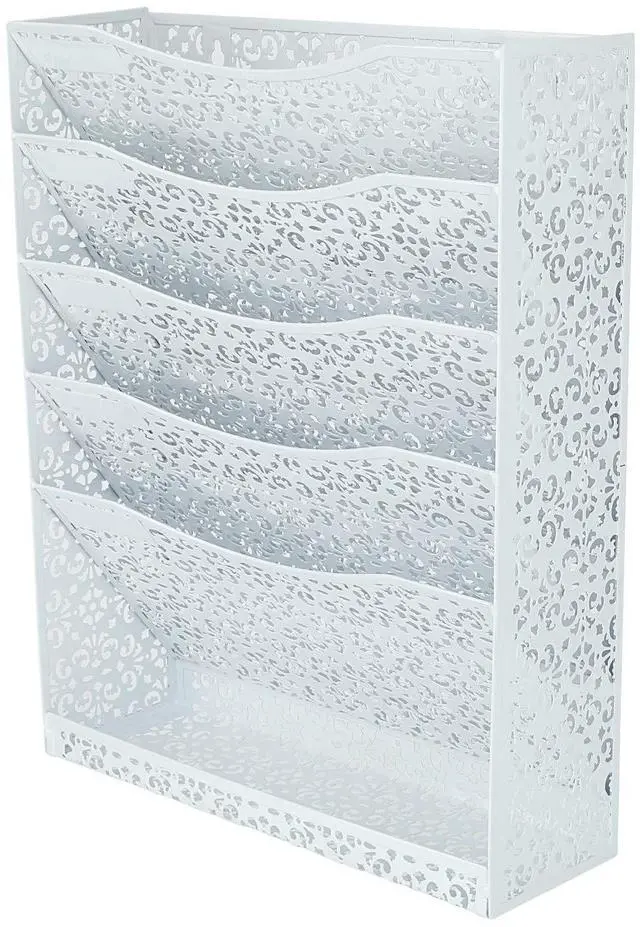 Alt view image 2 of 5 - EasyPAG Desk File Organizer Heavy Duty Metal Wall Mount File Holder 5 Tier Mail Paper Folder Holder with Bottom Tray for Office Home Cubicle Countertop, White