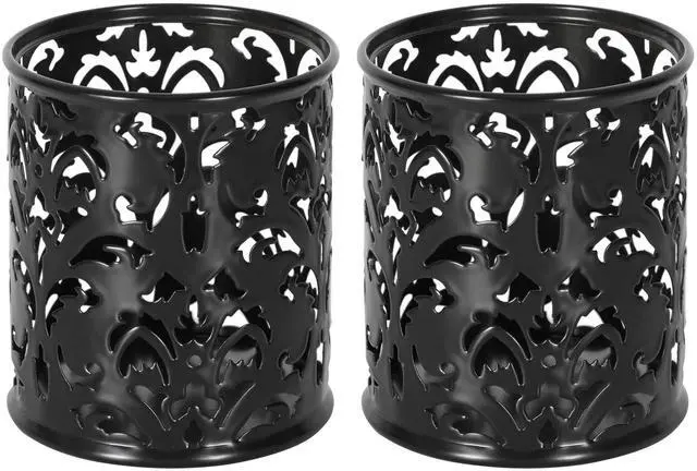 Main image of EasyPAG Metal Round Pencil Holder 2 Pack Black Pen Cup Holders Organizer for Desk