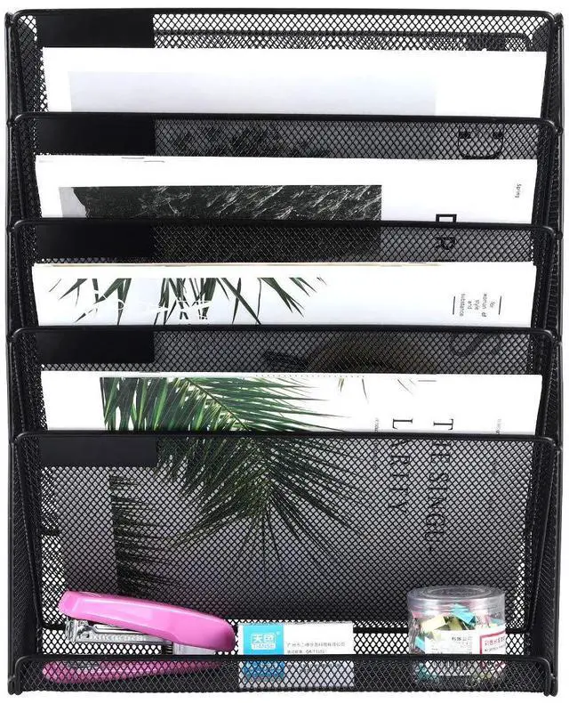 Alt view image 4 of 7 - EasyPAG Vertical Desk & Wall File Organizer 5-Tier Metal Mail Holder with Bottom Tray Clutter-Free Office Organizer for Small Spaces, Black