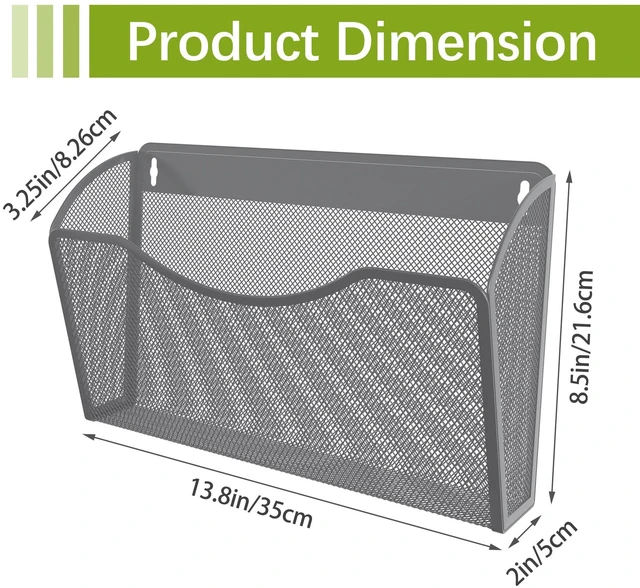 Alt view image 4 of 7 - Wall File Organizer, Metal Mesh Hanging File Folder Holder for Letter/A4 Size Folders, Vertical Wall Mount Mail Sorter for Office Paperwork, Classroom, Silver