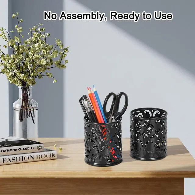 Alt view image 4 of 7 - EasyPAG Metal Round Pencil Holder 2 Pack Black Pen Cup Holders Organizer for Desk