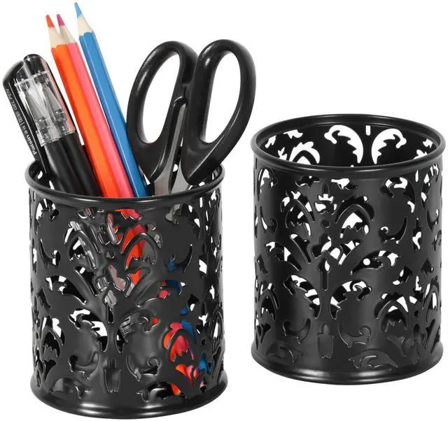 Alt view image 6 of 7 - EasyPAG Metal Round Pencil Holder 2 Pack Black Pen Cup Holders Organizer for Desk