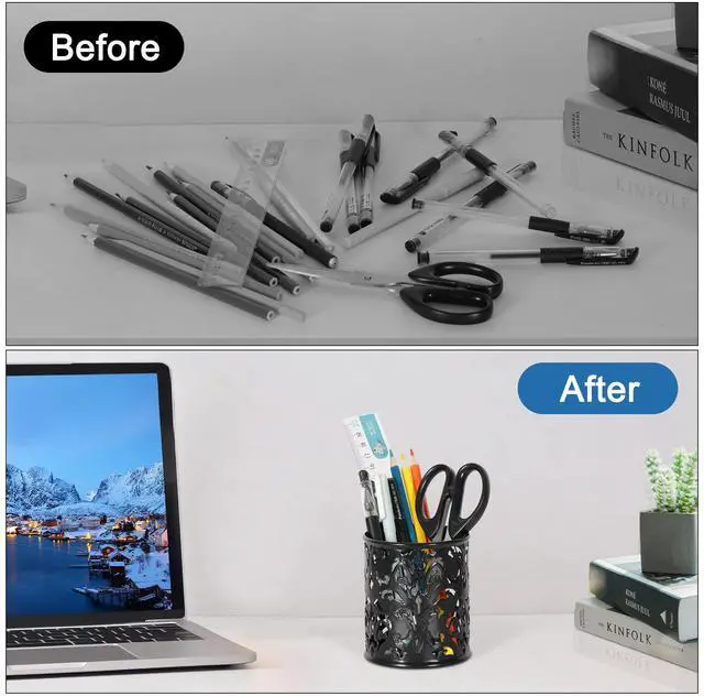 Alt view image 5 of 7 - EasyPAG Metal Round Pencil Holder 2 Pack Black Pen Cup Holders Organizer for Desk