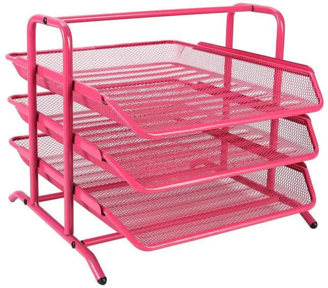Main image of EasyPAG Desk Organizer Tray with 3 Sliding Trays for Letters  Documents Mail Files Paper, Pink