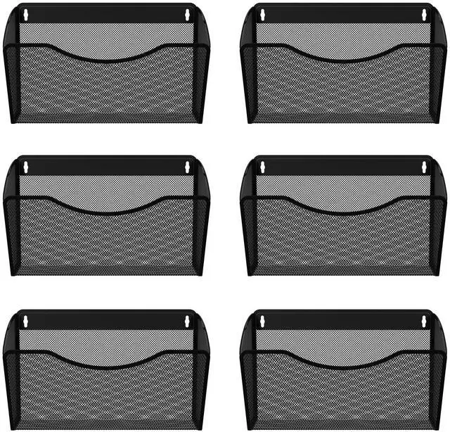 Main image of EasyPAG EasyPAG 6 Pack Mesh Wall File Organizer | Vertical Mounted Single Pocket Holder for A4/Letter Size Files - Rust-Proof Metal Organizer for Office, Home, School, Black