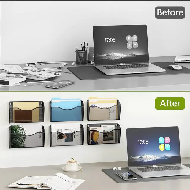 Alt view image 6 of 7 - EasyPAG EasyPAG 6 Pack Mesh Wall File Organizer | Vertical Mounted Single Pocket Holder for A4/Letter Size Files - Rust-Proof Metal Organizer for Office, Home, School, Black