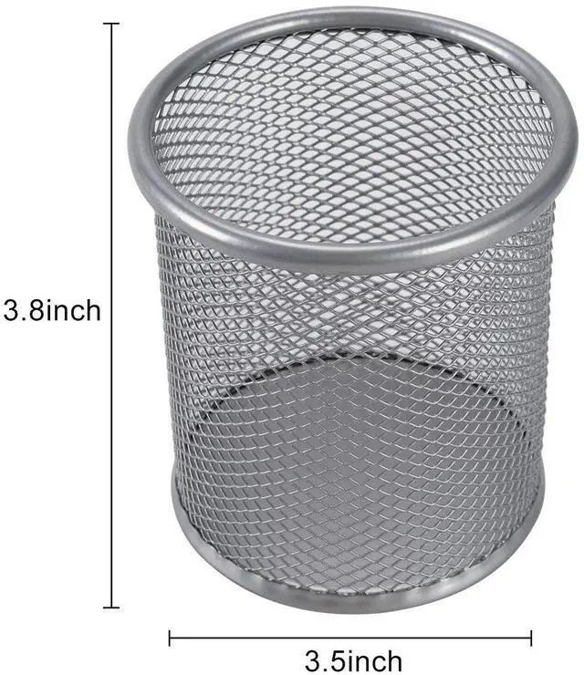 Alt view image 3 of 6 - EasyPAG Round Mesh Pencil Holder 2 Pack Pen Holders Desk Pen Cups Organizer for Home, School Office, Silver