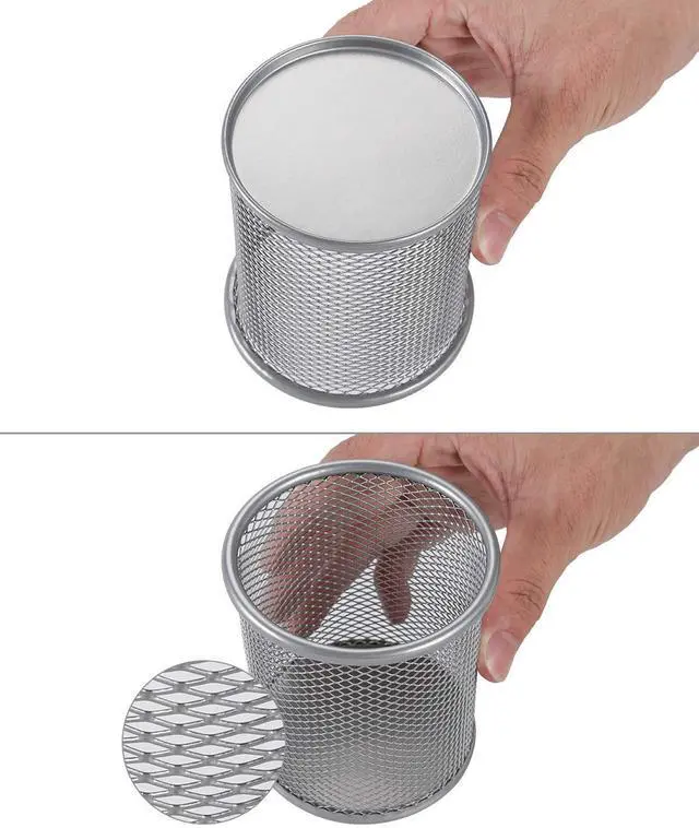Alt view image 2 of 6 - EasyPAG Round Mesh Pencil Holder 2 Pack Pen Holders Desk Pen Cups Organizer for Home, School Office, Silver