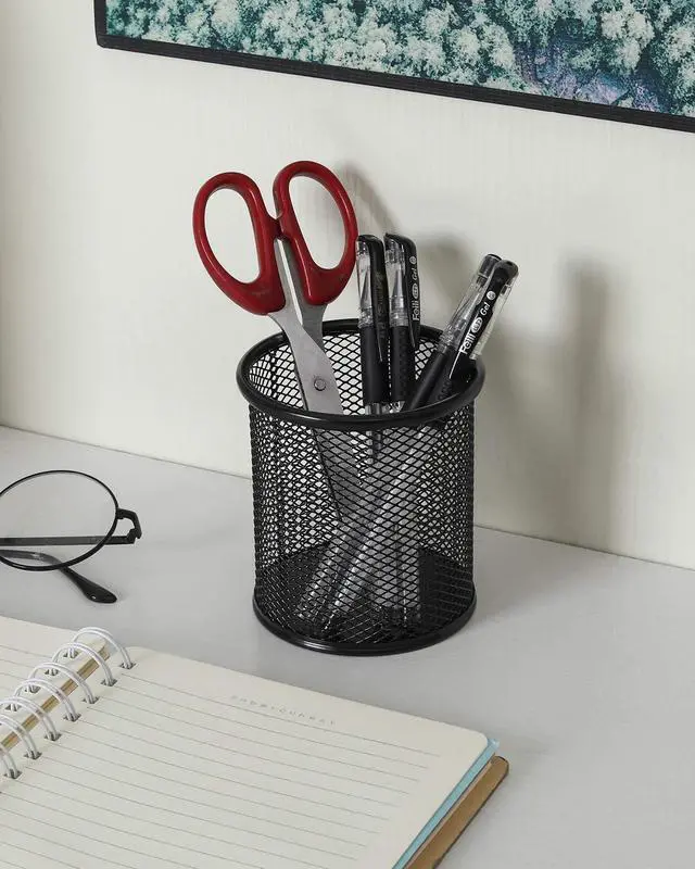 Alt view image 5 of 7 - Pencil Holder for Desk, 2 Pack Metal Pen Organizer, Mesh Pencil Cup Organizer for Home, Office, Classroom, School, Black