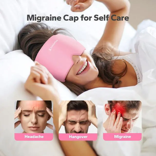 Alt view image 2 of 6 - FrostyFox Headache Relief Cap, Effective Migraine, Hangover Relief, Migraine Cap for Self Care, Stress Relief, Ice Cap for Headaches (Pink)