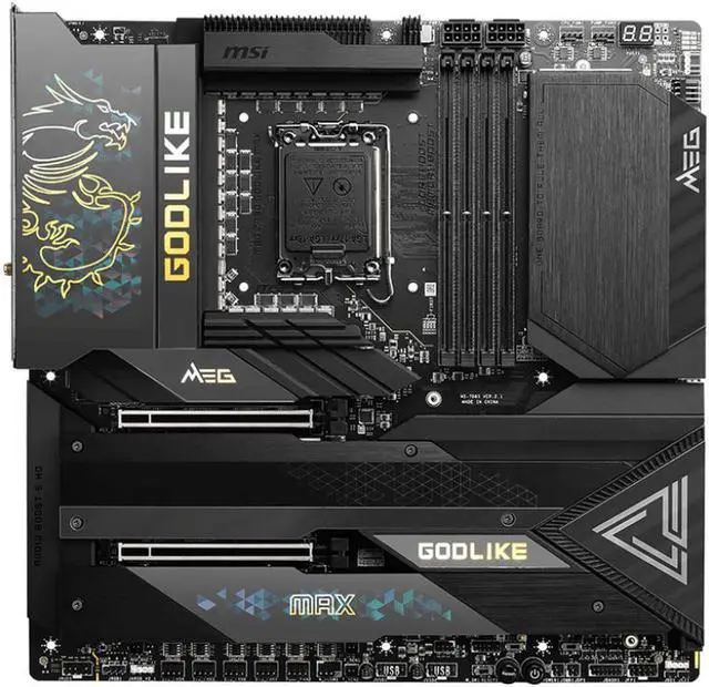 Main image of MSI MEG Z790 GODLIKE MAX LGA 1700 Intel Z790 SATA 6Gb/s Extended ATX DDR5 PCI-E x16 slot  M.2 2.5Gbps LAN Wi-Fi 7 Bluetooth Motherboard
