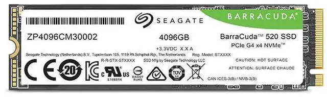 Alt view image 4 of 4 - Seagate BarraCuda 520 M.2 2280 4TB PCIe G4 x4, NVMe 1.4 Internal Solid State Drive (SSD)