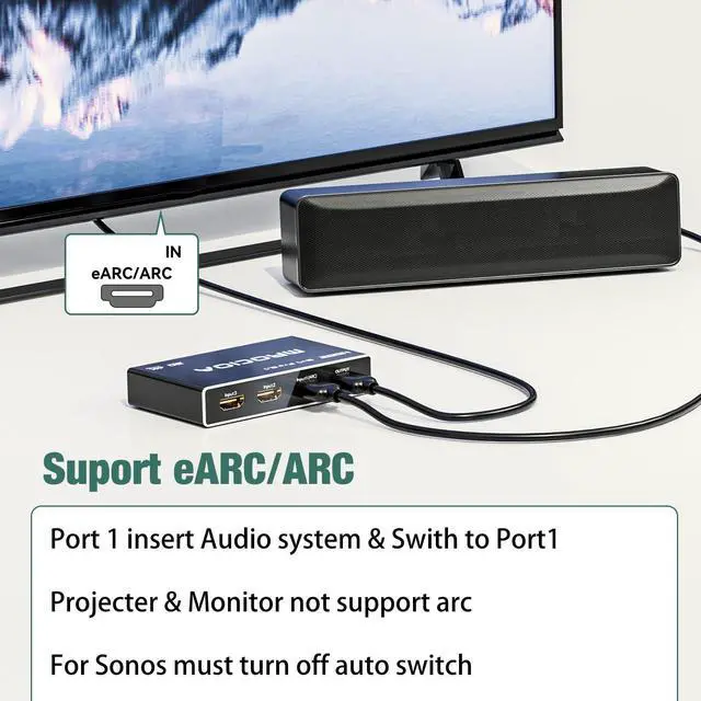 Alt view image 4 of 6 - Mrocioa HDMI Switch with Arc, 3 in 1 Out 4K@60Hz Metal HDMI Switch Splitter, HDMI 2.0 Splitter Box with Remote for PS5/Xbox One/OLED TV/Sky Box