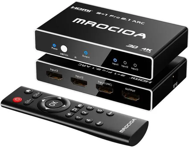 Main image of Mrocioa HDMI 2.1 Switch 8k@60hz Hdmi Splitter, Aluminum ARC HDMI Switcher 3 in 1 Out with IR Remote