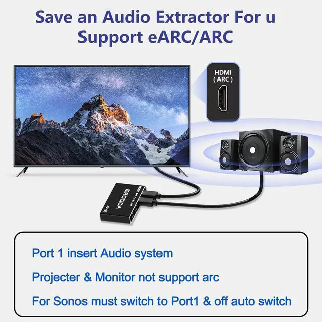Alt view image 3 of 7 - Mrocioa HDMI 2.1 Switch 8k@60hz Hdmi Splitter, Aluminum ARC HDMI Switcher 3 in 1 Out with IR Remote