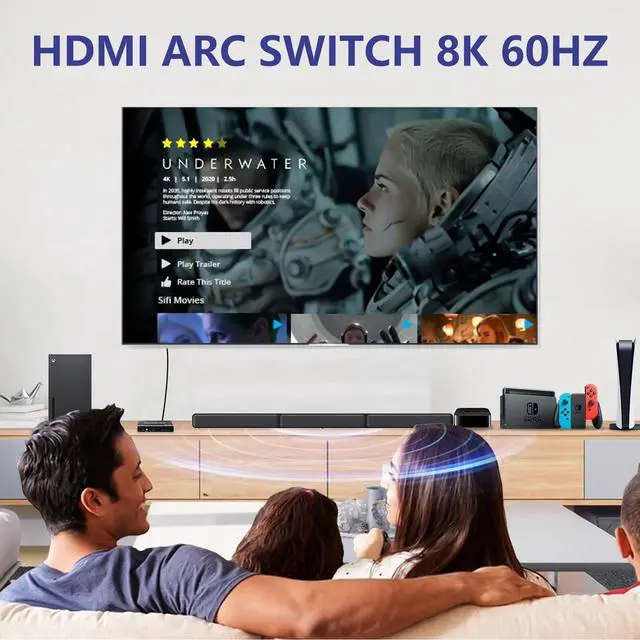 Alt view image 7 of 7 - Mrocioa HDMI 2.1 Switch 8k@60hz Hdmi Splitter, Aluminum ARC HDMI Switcher 3 in 1 Out with IR Remote