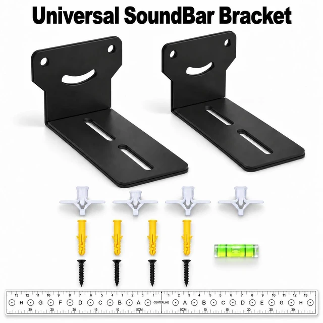 Main image of Universal Soundbar Wall Mount Bracket, Metal Speaker Shelf, Black, holds up to 44LBS for most soundbars