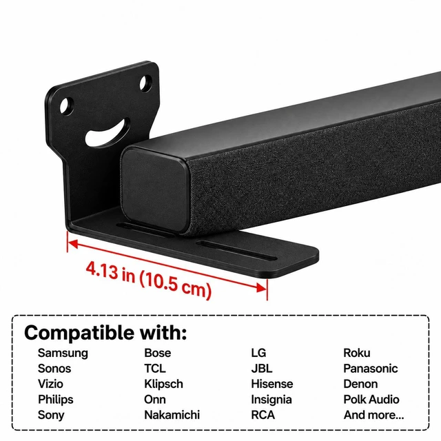 Alt view image 5 of 7 - Universal Soundbar Wall Mount Bracket, Metal Speaker Shelf, Black, holds up to 44LBS for most soundbars