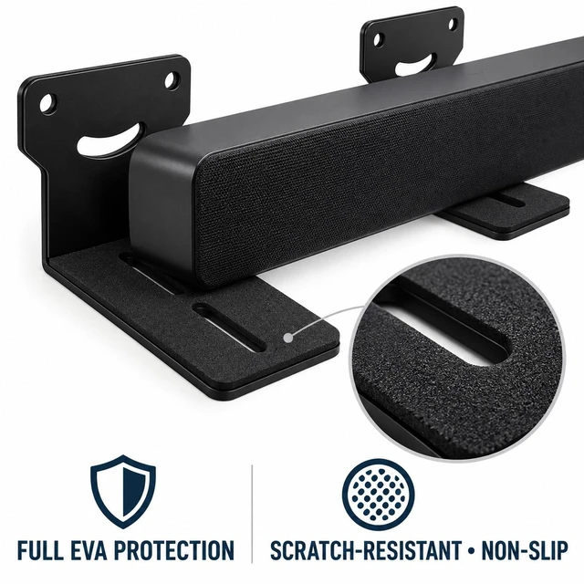 Alt view image 4 of 7 - Universal Soundbar Wall Mount Bracket, Metal Speaker Shelf, Black, holds up to 44LBS for most soundbars