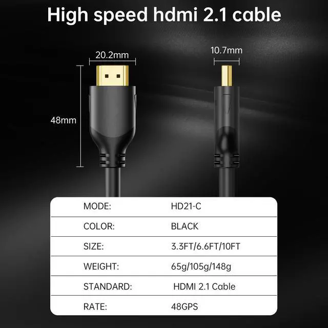 Alt view image 3 of 7 - Mrocioa HDMI Cable 8K 2.1, 3feet High Speed HDMI Cable Cord 4K@120Hz 8K@60Hz Hdmi Lead for PS5,PS4, Xbox, Nintendo Switch ,Computer
