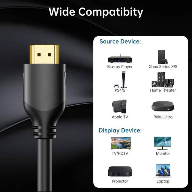 Alt view image 6 of 7 - Mrocioa HDMI Cable 8K 2.1, 3feet High Speed HDMI Cable Cord 4K@120Hz 8K@60Hz Hdmi Lead for PS5,PS4, Xbox, Nintendo Switch ,Computer