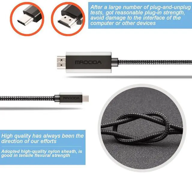Alt view image 5 of 7 - Mrocioa USB C to HDMI Cable 6FT/1.8m, USB C to Hdmi Adapter 4K@60Hz, Type C to HDMI Cord Thunderbolt 3/4/5 Compatible for iPhone 15/16 Series, MacBook, iMac, iPad Pro, Galaxy