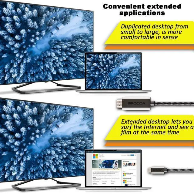 Alt view image 3 of 7 - Mrocioa USB C to HDMI Cable 6FT/1.8m, USB C to Hdmi Adapter 4K@60Hz, Type C to HDMI Cord Thunderbolt 3/4/5 Compatible for iPhone 15/16 Series, MacBook, iMac, iPad Pro, Galaxy