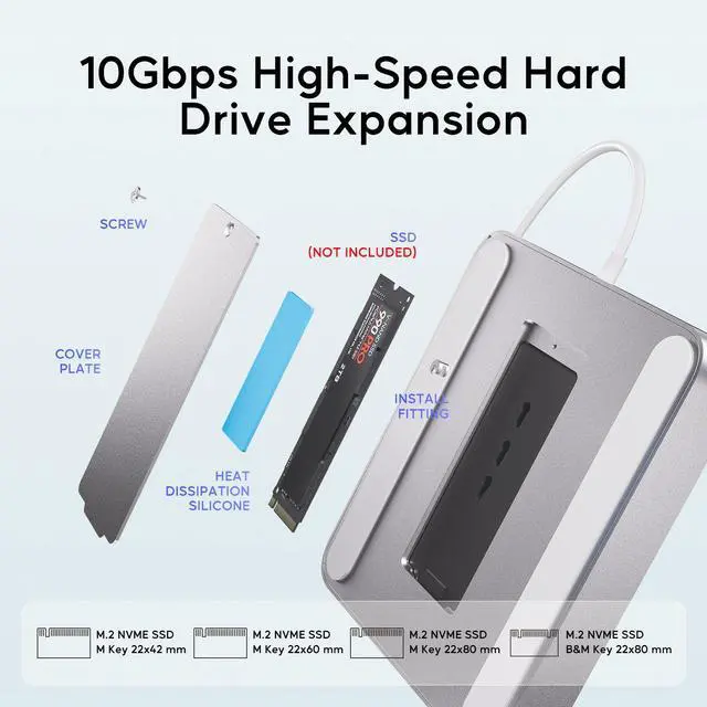 Alt view image 4 of 7 - PULWTOP USB C HUB for iMac 24 inch 2021/2023/2024, USB Hub Adapter iMac Accessories for iMac M1/M3/M4 with USB C 10Gbps 3*USB A SD/TF, Docking Station Support Expand M.2 SSD (Not Included), Silver