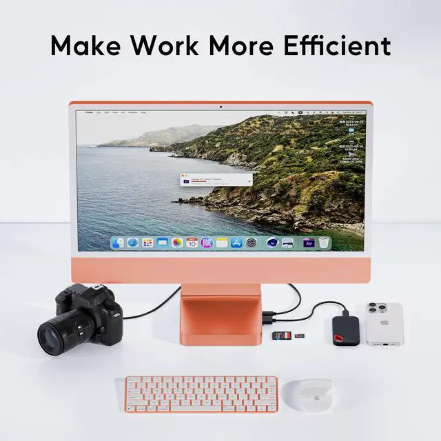 Alt view image 7 of 7 - PULWTOP USB C HUB for iMac 24 inch 2021/2023/2024, USB Hub Adapter iMac Accessories for iMac M1/M3/M4 with USB C 10Gbps 3*USB A SD/TF, Docking Station Support Expand M.2 SSD (Not Included), Orange