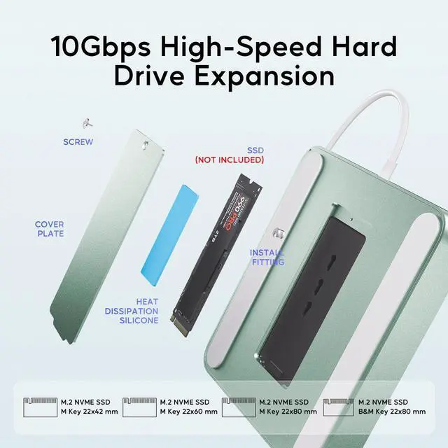 Alt view image 5 of 7 - PULWTOP USB C HUB for iMac 24 inch 2021/2023/2024, USB Hub Adapter iMac Accessories for iMac M1/M3/M4 with USB C 10Gbps 3*USB A SD/TF, Docking Station Support Expand M.2 SSD (Not Included), Green