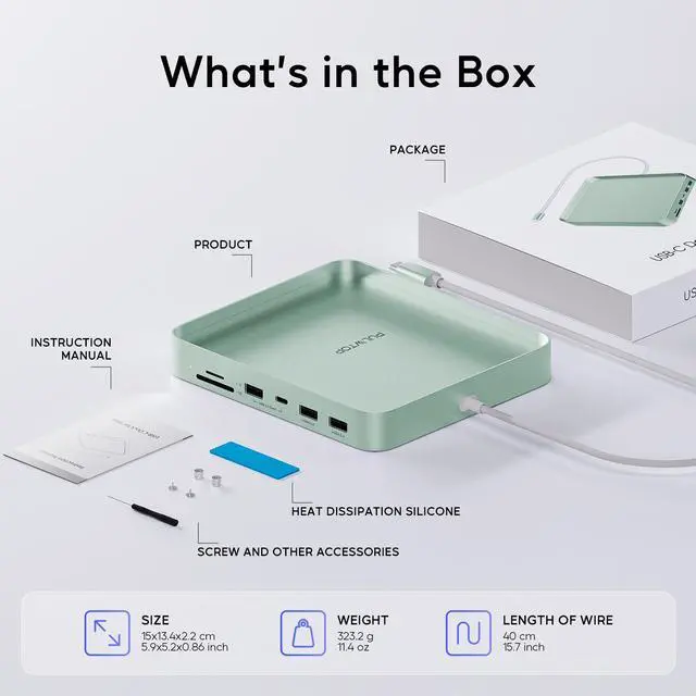 Alt view image 6 of 7 - PULWTOP USB C HUB for iMac 24 inch 2021/2023/2024, USB Hub Adapter iMac Accessories for iMac M1/M3/M4 with USB C 10Gbps 3*USB A SD/TF, Docking Station Support Expand M.2 SSD (Not Included), Green