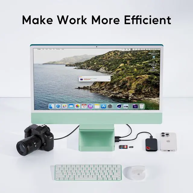 Alt view image 7 of 7 - PULWTOP USB C HUB for iMac 24 inch 2021/2023/2024, USB Hub Adapter iMac Accessories for iMac M1/M3/M4 with USB C 10Gbps 3*USB A SD/TF, Docking Station Support Expand M.2 SSD (Not Included), Green