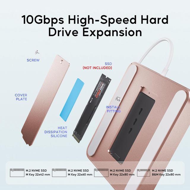 Alt view image 6 of 7 - PULWTOP USB C HUB for iMac 24 inch 2021/2023/2024, USB Hub Adapter iMac Accessories for iMac M1/M3/M4 with USB C 10Gbps 3*USB A SD/TF, Docking Station Support Expand M.2 SSD (Not Included), Pink